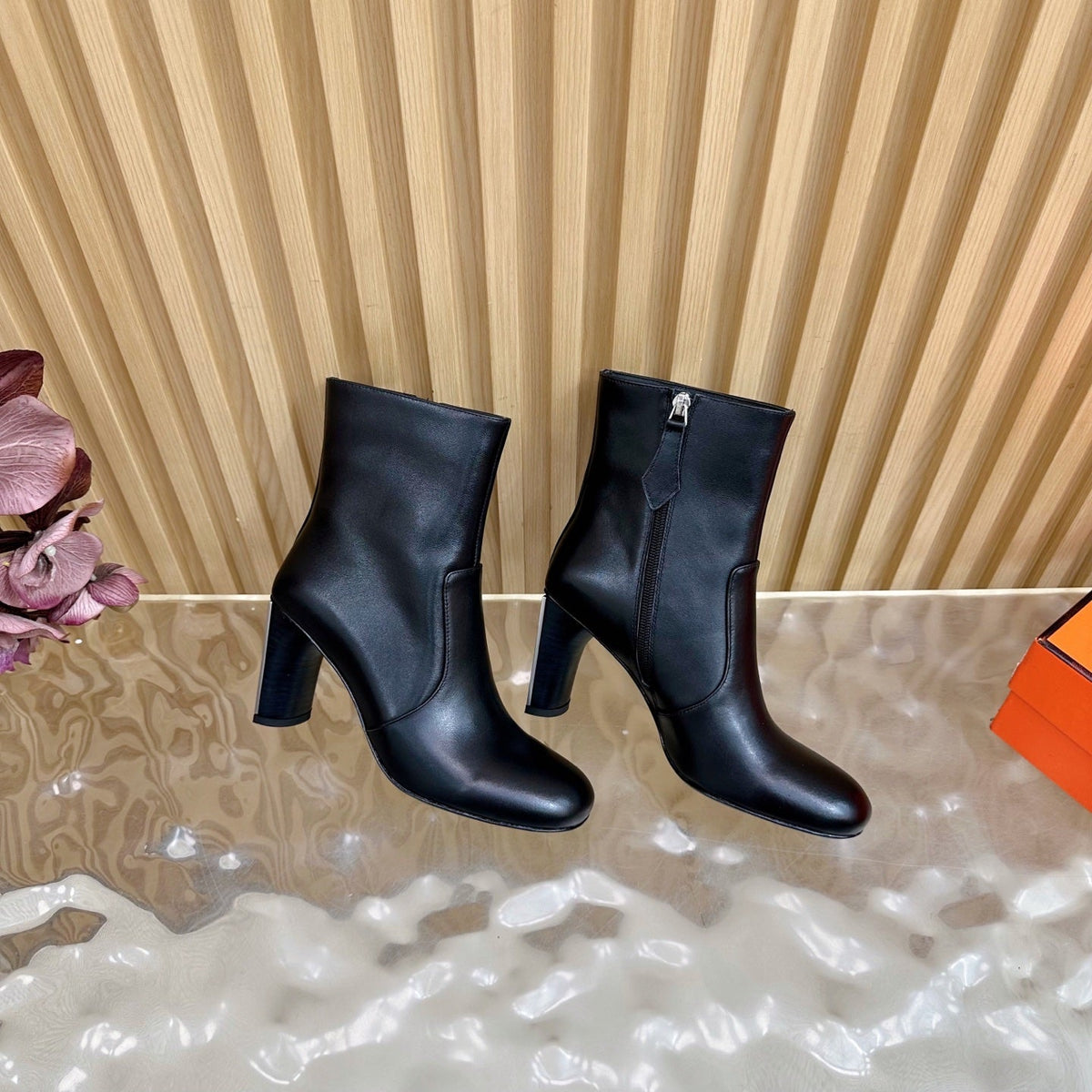 HERMES 25S ANKLE BOOTS 70 MM IN BLACK LAMBSKIN