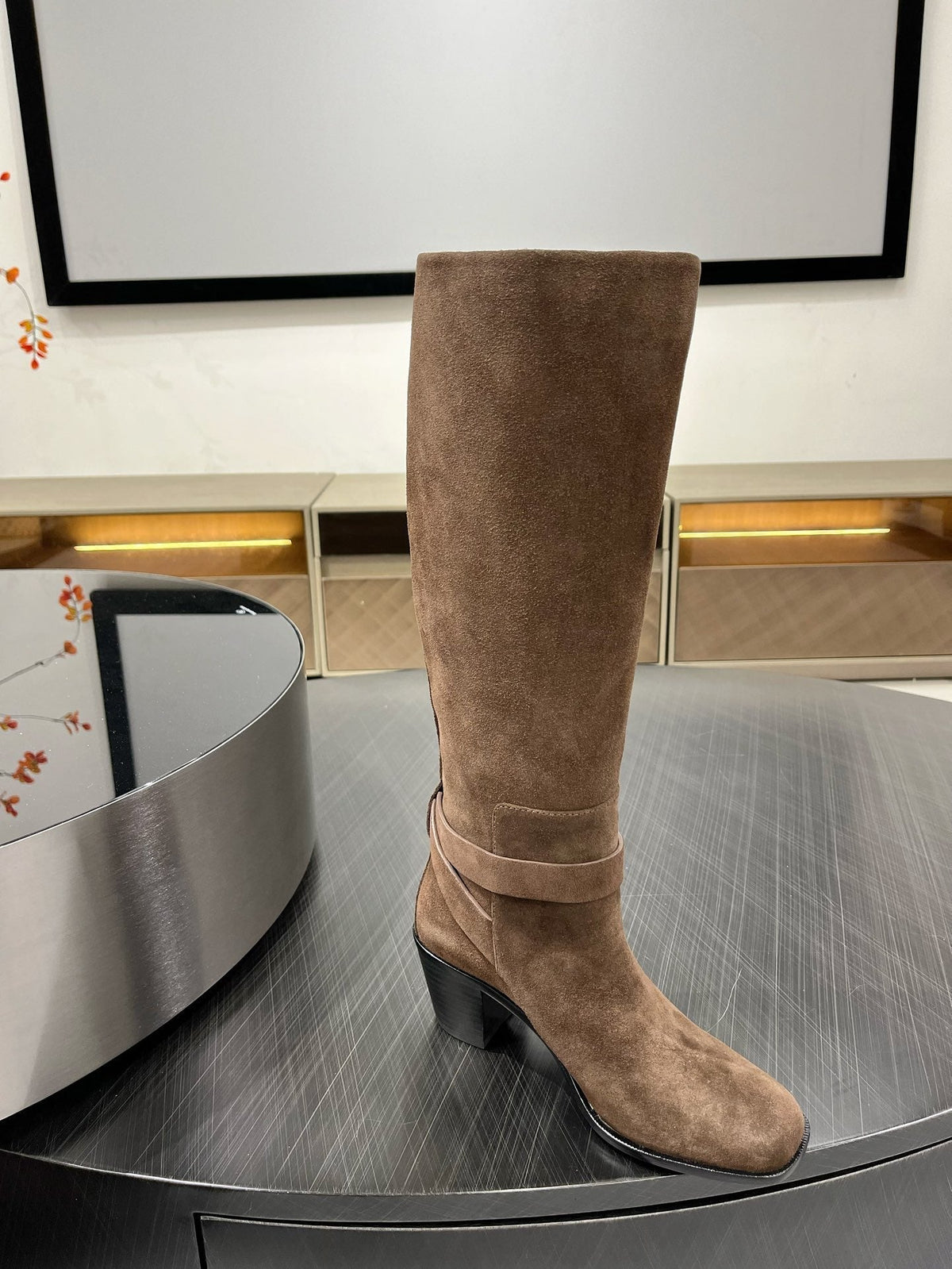 HERMES JUSTINE BOOT 6 CM IN CHOCOLATE BROWN SUEDE